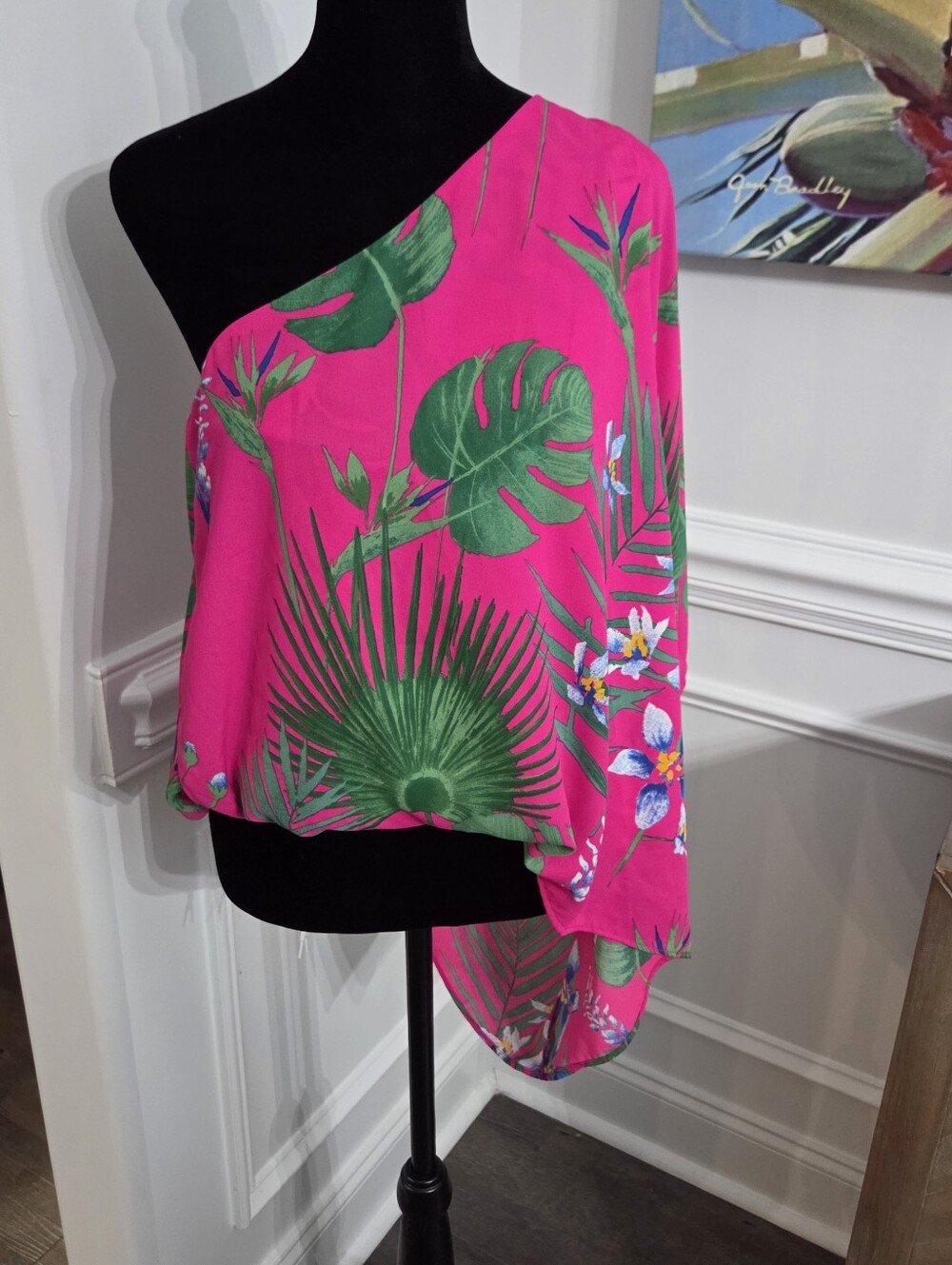 Caramela One Shoulder Top Floral Pink Multi-Color Tropical Beach Vacation Small